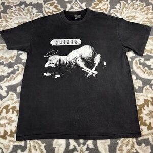 Saint Michael Sheep and Lion Short Sleeve Washed Black Men’s Size Large